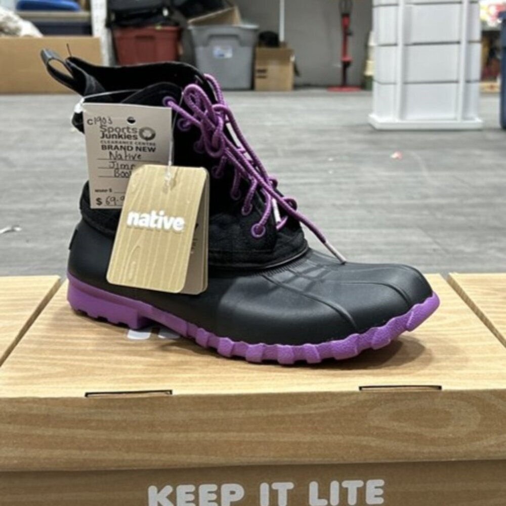 Quick Sale Price! Brand New Native Keep It Lite Boots (6) – Black w/ Purple Trim